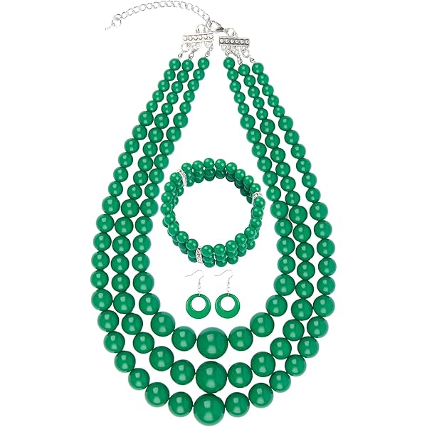 Women's 5-Layer Beaded Statement Necklace Set – Chunky Bib Necklace With Earrings, Acrylic