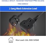 TISDLIP 5M Extension Lead 1 Gang 13A Fused Socket Black Power Strip view 5