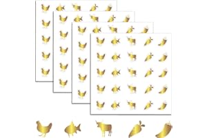 PRESSINART 500Pcs Wedding Food Stickers Gold Menu Stickers Chicken Fish Cow Carrot Chili Pattern 0.8 Inch Golden Wedding Menu