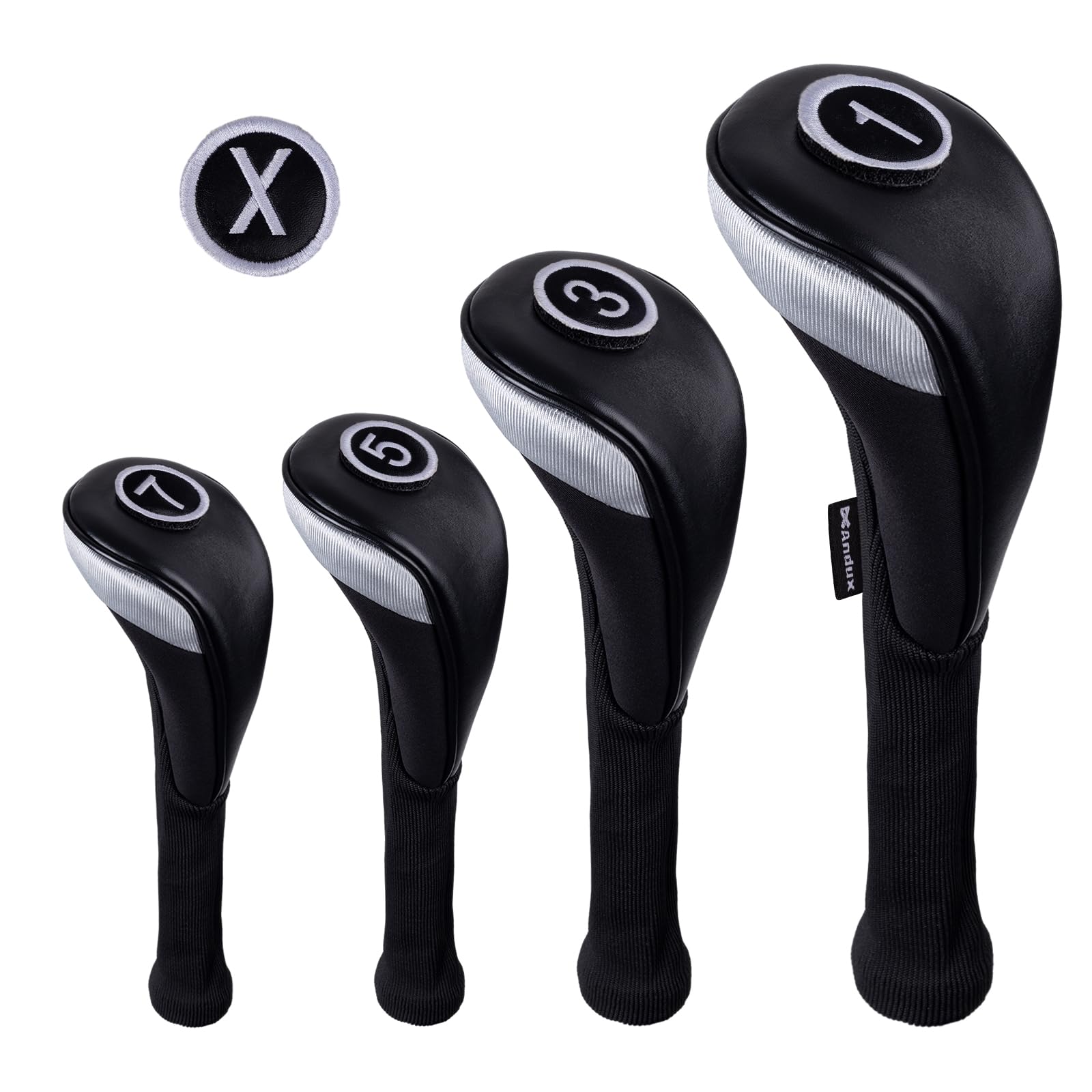Andux 4pcs/Set PU Golf Wood Club Head Covers 460cc Driver with Long Neck Black