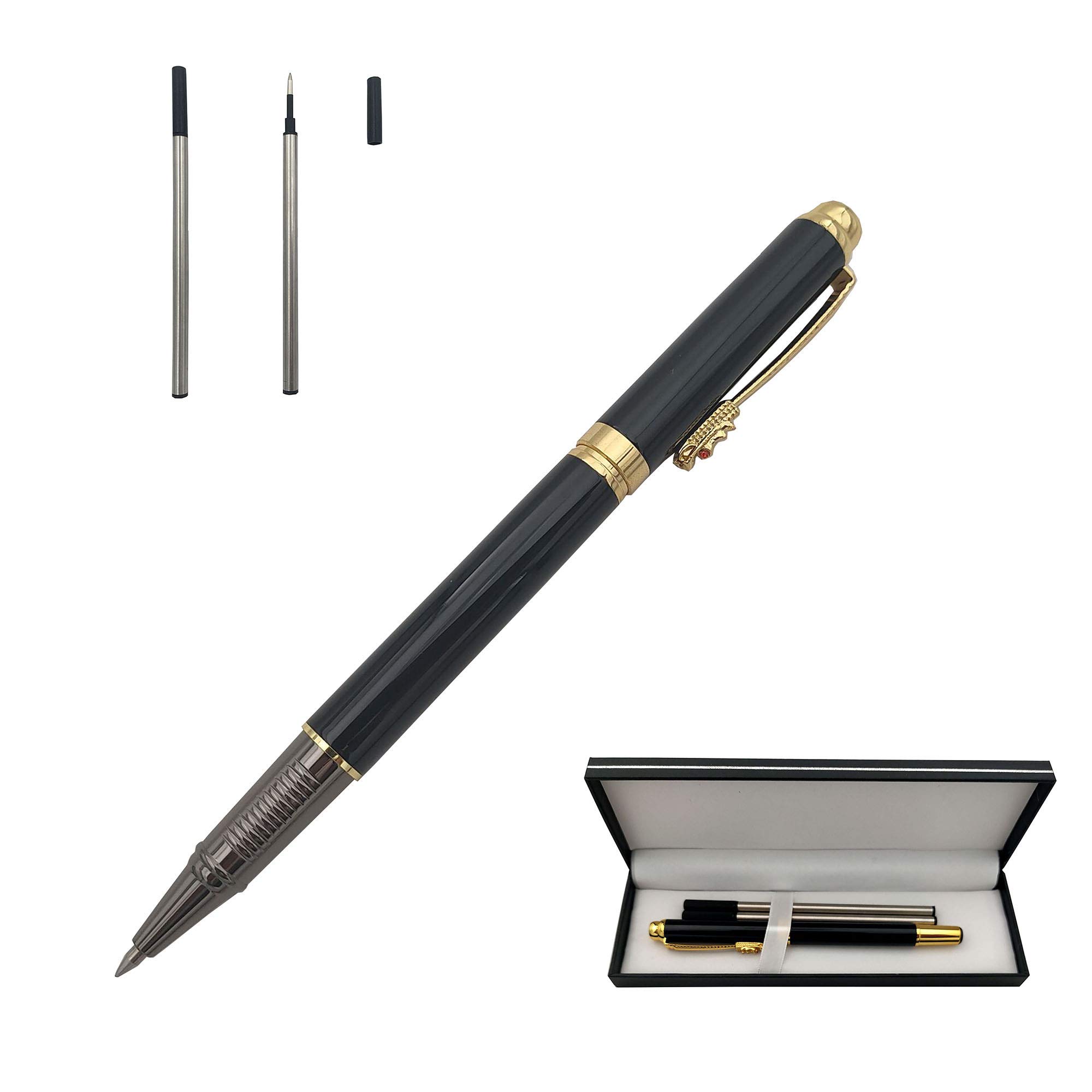 Accod Classic Business Metal Ballpoint Pen Signature Pen Rollerball Gel Pen High-end Gift Box with Two Replaceable Refills for Office Family and Business Partners (Black)