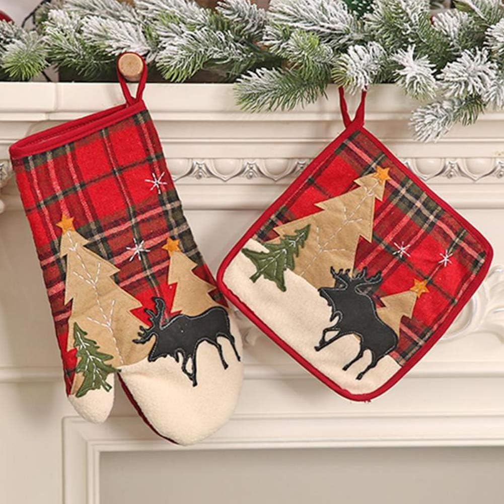 2pcs Christmas Potholders Cloth Pocket Oven Mitts Set Cotton Potholders Hot Pad Square Heat Resistant Oven Gloves Kitchen Cooking Potholders for BBQ Grilling Baking Red - Image 4