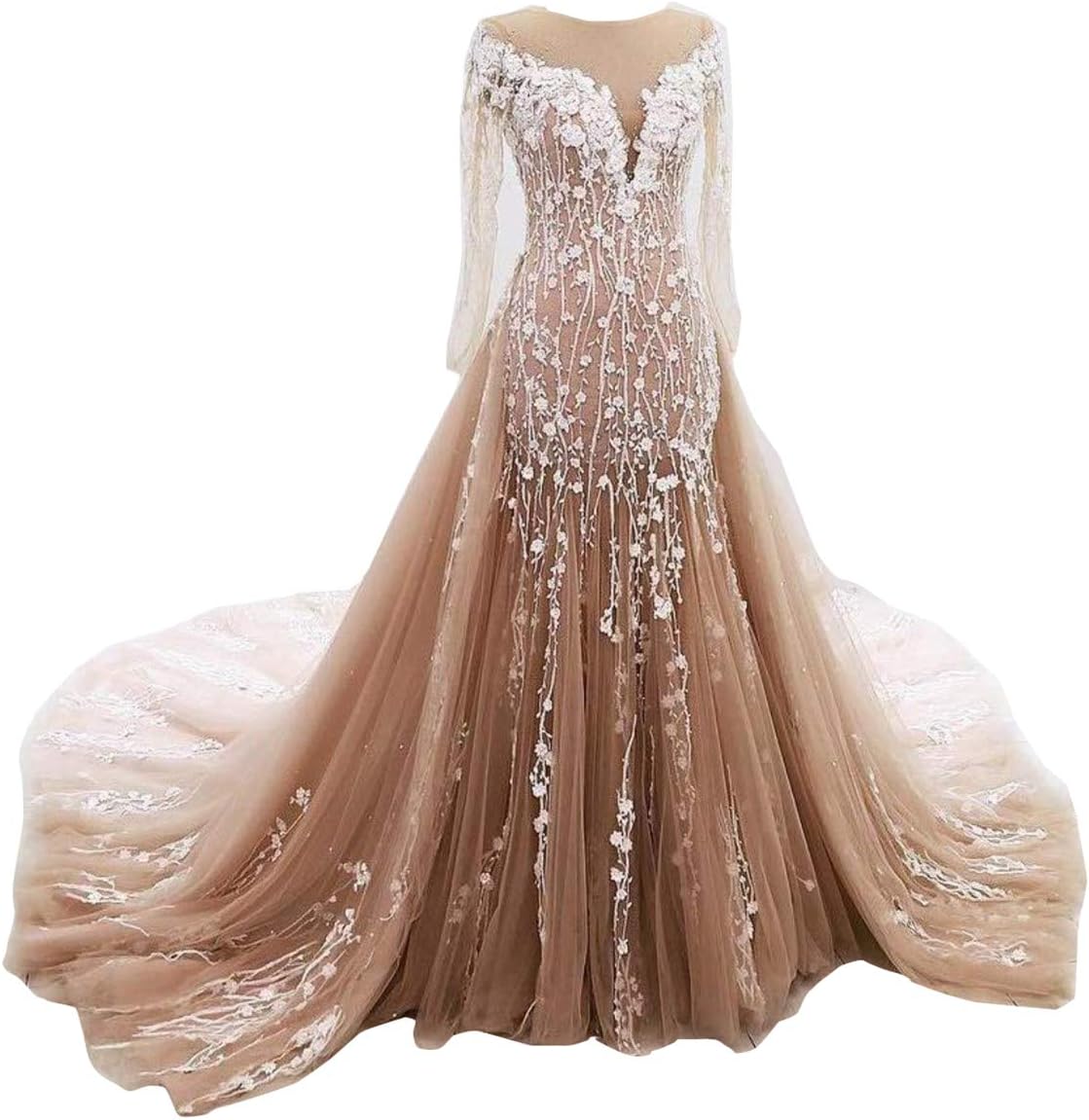 Aries Tuttle Gold Mermaid Wedding Party Evening Dress Prom Gown Detachable Train