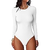 ANRABESS Women Long Sleeve Crew Neck Bodysuits Top 2025 Fall Slim Fit Ribbed Knit Soft Basic Tee Shirts