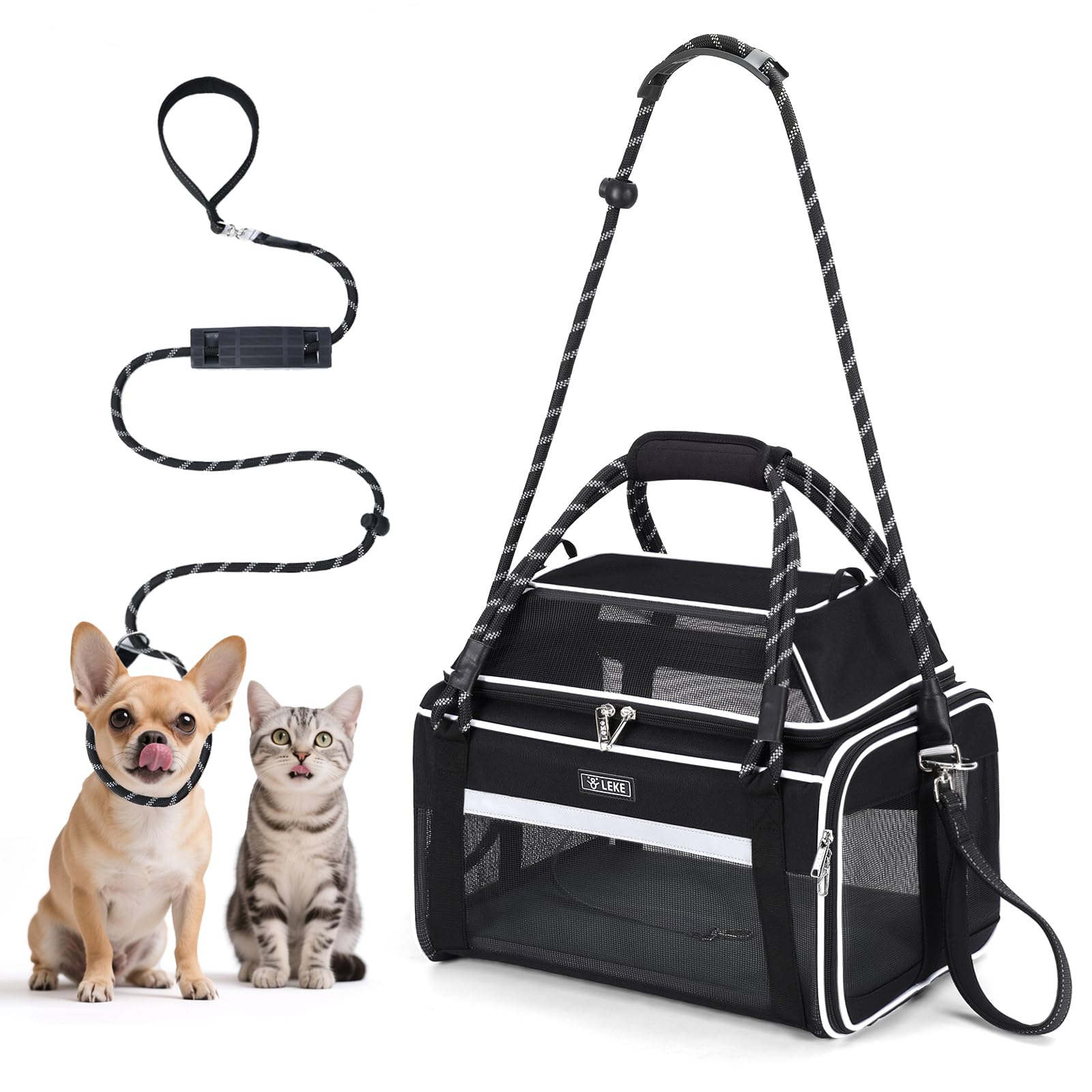 Photo 1 of Lekereise Top Expandable Pet Carrier TSA Airline Approved Soft Sided Underseat Up to 15lbs Travel Carriers for Small Cats and Dogs with Convertable Dog Leash and Anti-Scratch Mesh