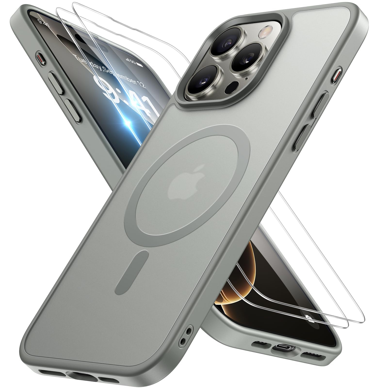 Miracase Magnetic for iPhone 16 Pro Max Case [With 2X Screen Protectors] [Compatible with MagSafe] Military-Grade Protection, Anti-Fingerprint, Slim Phone Case for iPhone 16 Pro Max 6.9'' - Grey