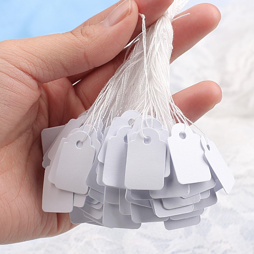 Hugesavings 500 Pieces Jewelry Price Tags, Marking Tags Clothing Display Tag Paper Price Labels with White Hanging String, 23 x 14mm : Office Products