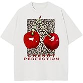 Women's Oversized Graphic Tees Cherry T Shirts Washed Vintage Casual Summer Baggy Cotton Tops Cute Grunge Shirt