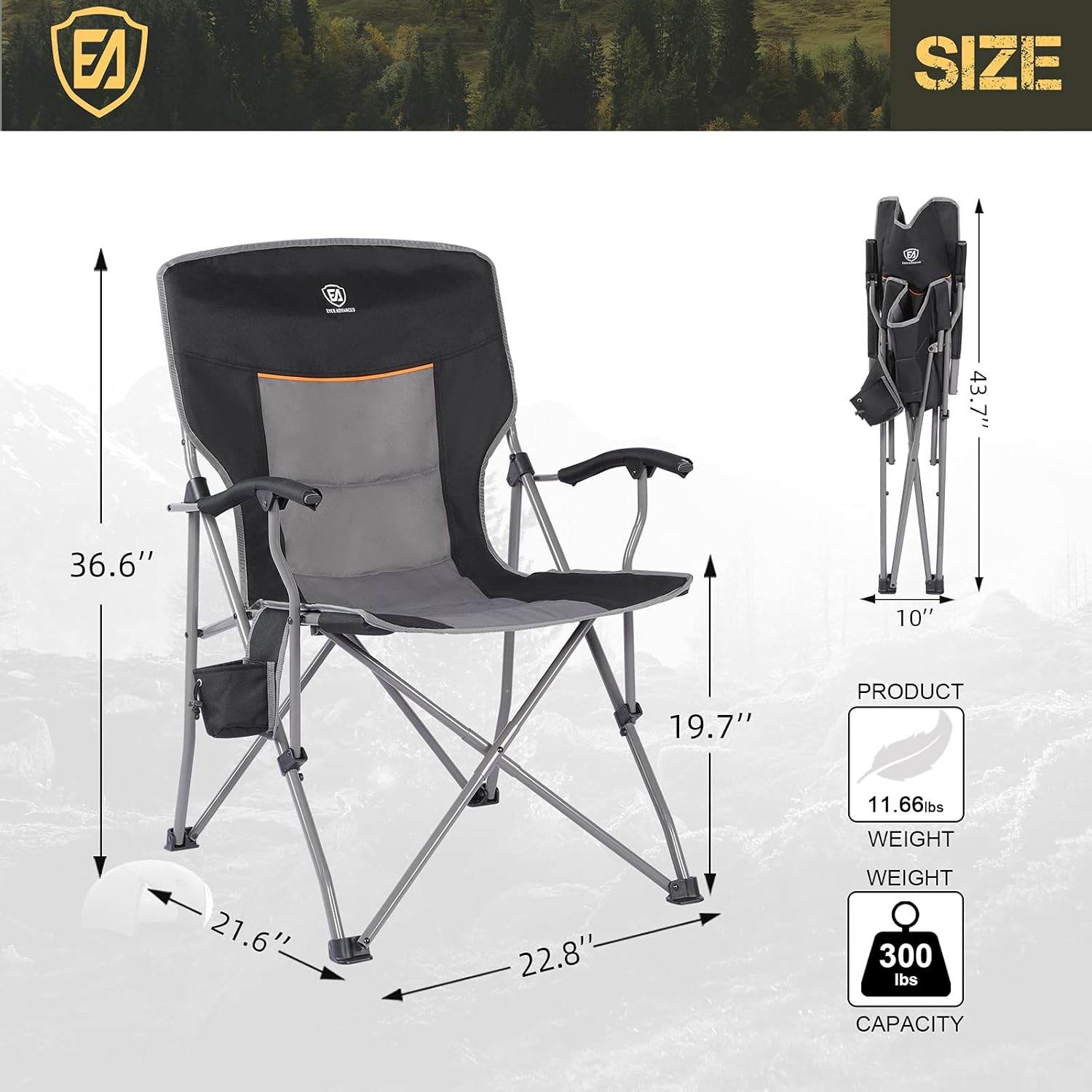 EVER ADVANCED Foldable Camping Chair Padded Arm Chair,Collapsible Steel Frame Heavy Duty Supports 300 lbs: Kitchen & Dining