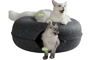 CATTASAURUS Peekaboo Cat Cave for Multiple & Large Cats Up to 30-45 Lbs, Scratch Detachable & Washable Tunnel Bed, Comfy Donut Cat Cave (Dark Gray, Jumbo)