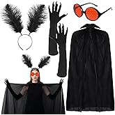 BOUTICOL 4 Pcs Halloween Mothman Costume Include Paw Gloves Red Glasses Cape and Feather Headband for Women Men Halloween Cosplay Party