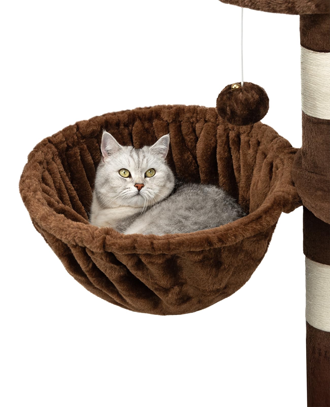 lionto Lying trough made of soft plush for scratching post, Ø 40 cm, 25 cm deep, cozy sleeping trough for any cat tree with M8 thread, sturdy metal frame for small and large cats, brown