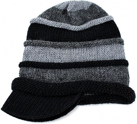 Amazon 帽子 ニット レディース レディス つば付ニット帽 シルク混で上品な仕上がりのレディース ハット ブラック 黒 ニット 通販