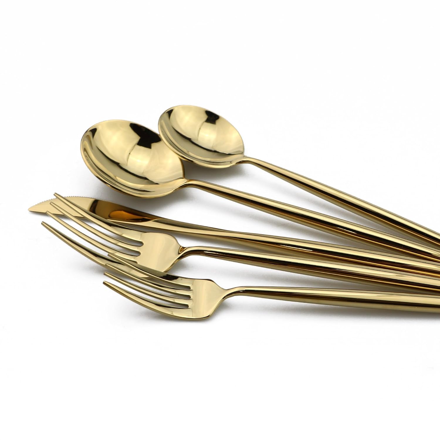 5pcs Flatware Set 18/10 Stainless Steel Dishwasher Safe Shiny Gold