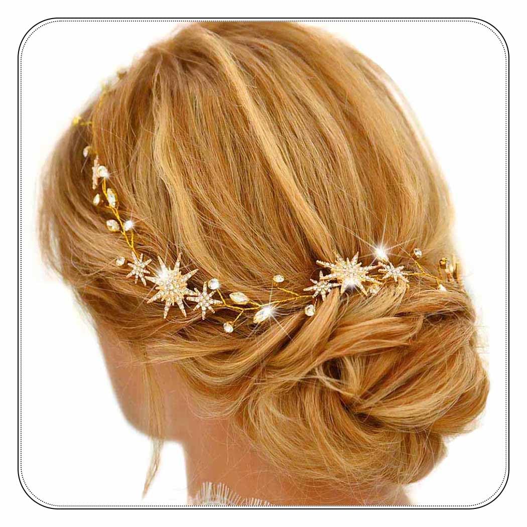 Star Rhinestone Bride Wedding Hair Vine Gold Bridal Crystal  display picture 3