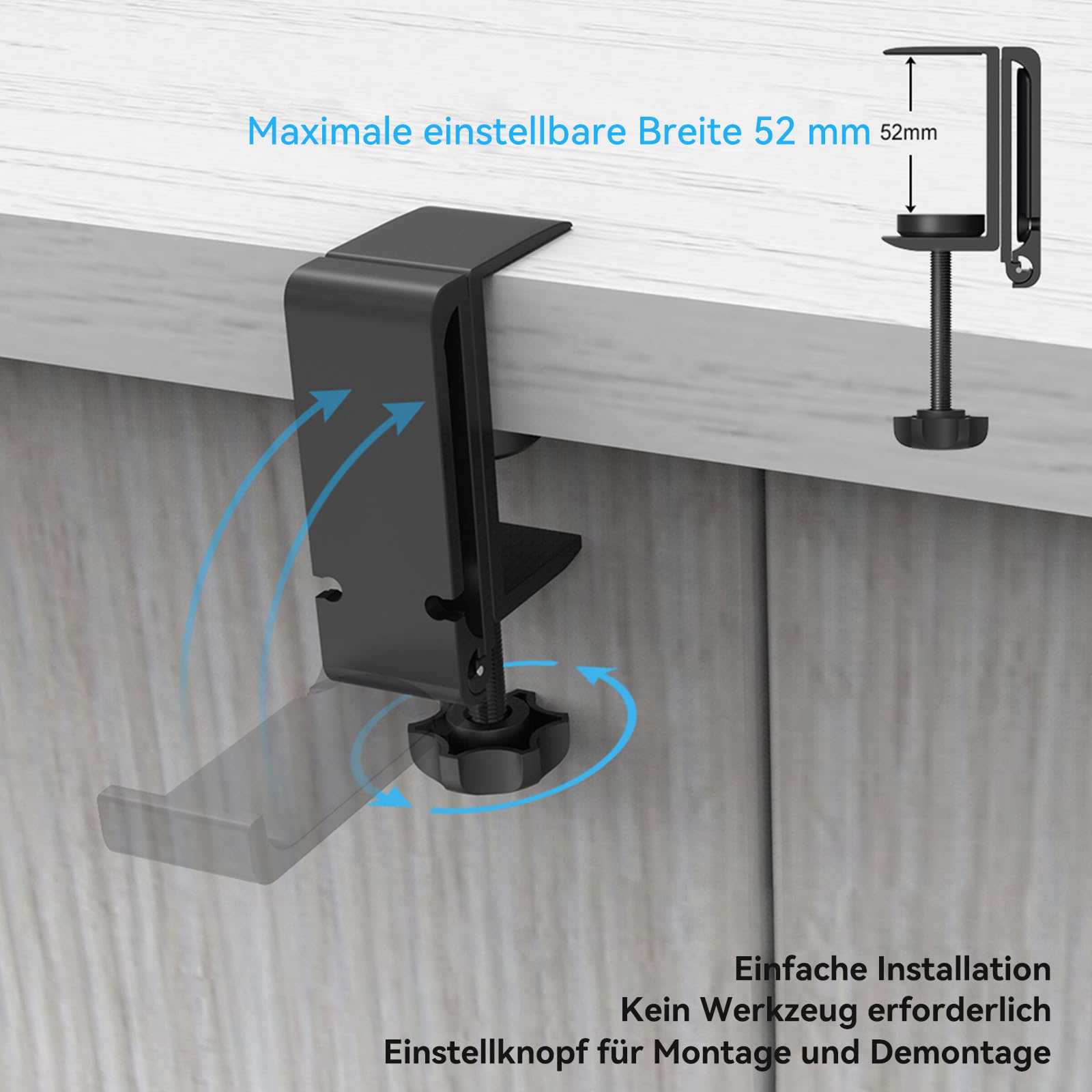 aceyoon Headset Halterung, Faltbar Headset Ständer Tisch Aluminium Kopfhörer Ständer mit Kabel-Organizer Headphone Haken für Gaming Headset (Schwarz) 3