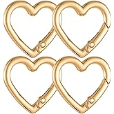 4pcs Heart Shaped Keychain Clip Spring Snap Clasp Hook Heart Keychain Clasps Zinc Alloy Heavy Duty Carabiner for Camping Hiking Fishing Traveling (Gold)