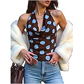 Floerns Women's Polka Dots Draped Y2k Halter Tops Tie Open Back Going Out Tank Tops