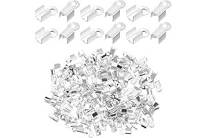 LIQWEI 200 Pcs Fold Over Cord Ends, Cord Crimp Tips Fold-Over End Caps Leather Ribbon Clasp Tips Jewelry Connector for Jewelry Making, 4 x 9 mm