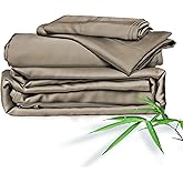 ClevaHome Sheets Queen Bed Sheet Set, 100% Rayon derived from Bamboo, Luxuriously Soft, Cooling, Double Stitching, 16" Deep Pockets Imported (Queen, Taupe)