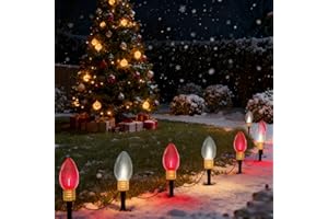 KONICTOM 2 Pack Jumbo Red and White C9 Christmas Pathway Lights, 14ft Outdoor Decorative Lights with Energy-Efficient LED Bulbs, Waterproof for Yard, Garden, Porch, and Walkway - UL Listed