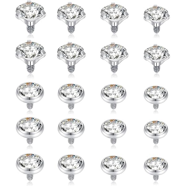 2 Pièces Hauts D'Ancrage Dermique Strass + Bases Titane 316L | Bijoux Piercing Microdermal | Zircone Brillante 3-6 Mm | Hypoallergénique