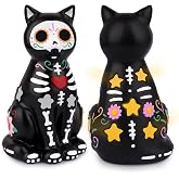 Hkojewp Day of The Dead Figurine, Halloween Black Cat Statue | Spooky Black Cat Resin Sugar Skull Floral Statue, Indoor Decor Gifts for Halloween Home Party Display Decoration