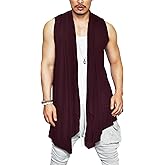 COOFANDY Men's Ruffle Shawl Collar Cardigan Sleeveless Open Front Sleeveless Kimono Vest