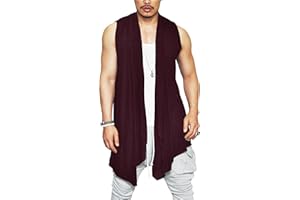 COOFANDY Men's Ruffle Shawl Collar Cardigan Sleeveless Open Front Sleeveless Kimono Vest