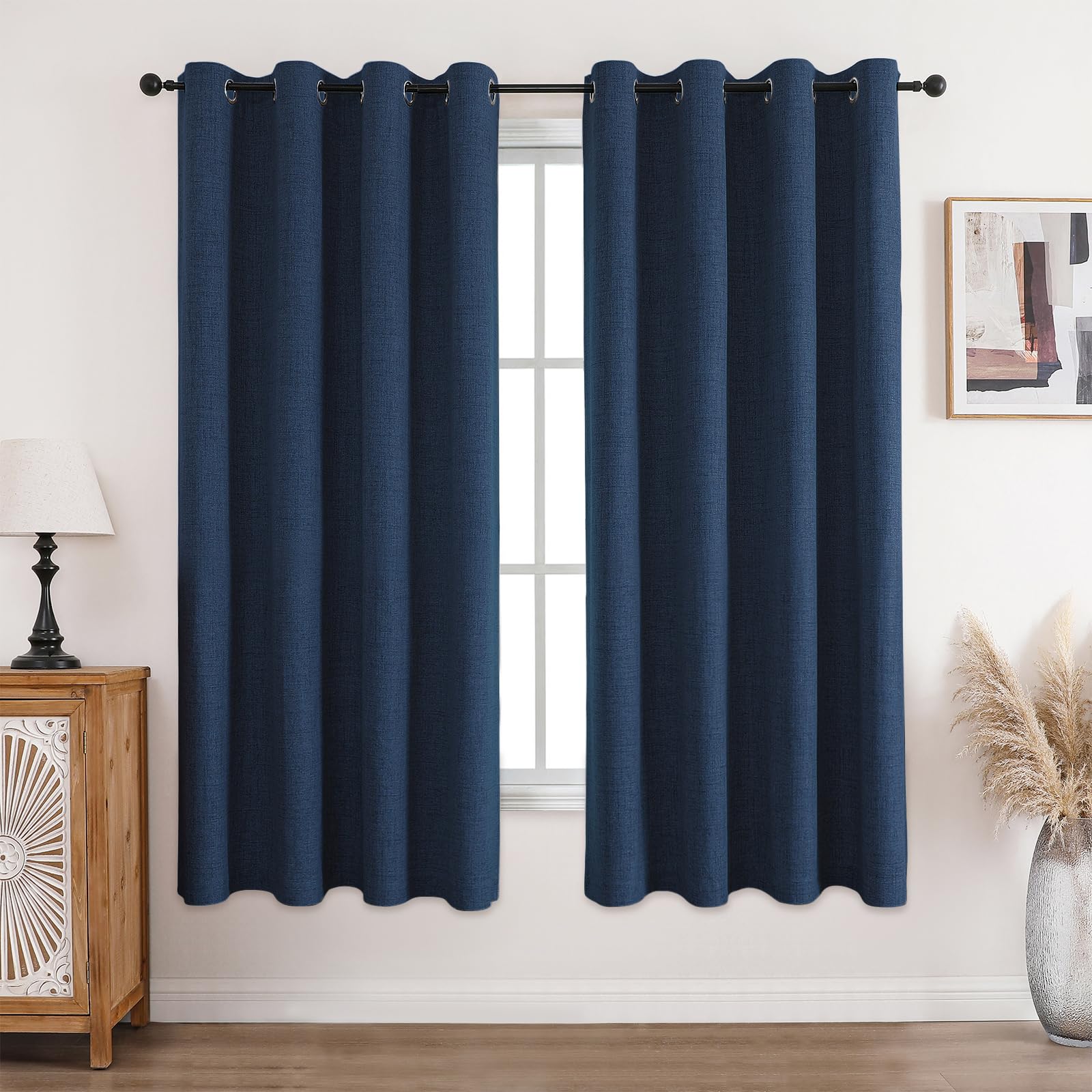 CUCRAF 100% Blackout Curtains Blue 72 Inch Drop 2 Panels Soft Texture Sun Blocking Thermal Eyelet Curtains for Bedroom Living Room 46 X 72 Inch
