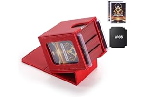 STEPANE MTG Deck Box, Double Display Window MTG, Commander Deck Box Fits 120+ Single Sleeved Cards, PU Leather Magnetic Closure Card Box with 2 Dividers&2 Toploaders for TCG, CCG, Red