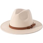 Lisianthus Men &amp; Women Vintage Wide Brim Fedora Hat | Classic Belt Buckle Decor, Adjustable Drawstring, Inner Breathable Sweatband, Timeless Style, Ideal for Travel &amp; Daily
