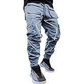 BOOMLEMON Men's Cargo Jogger Pants Reflective Technical Hip Hop Harem Pants Punk Streetwear Tactical Track Pants