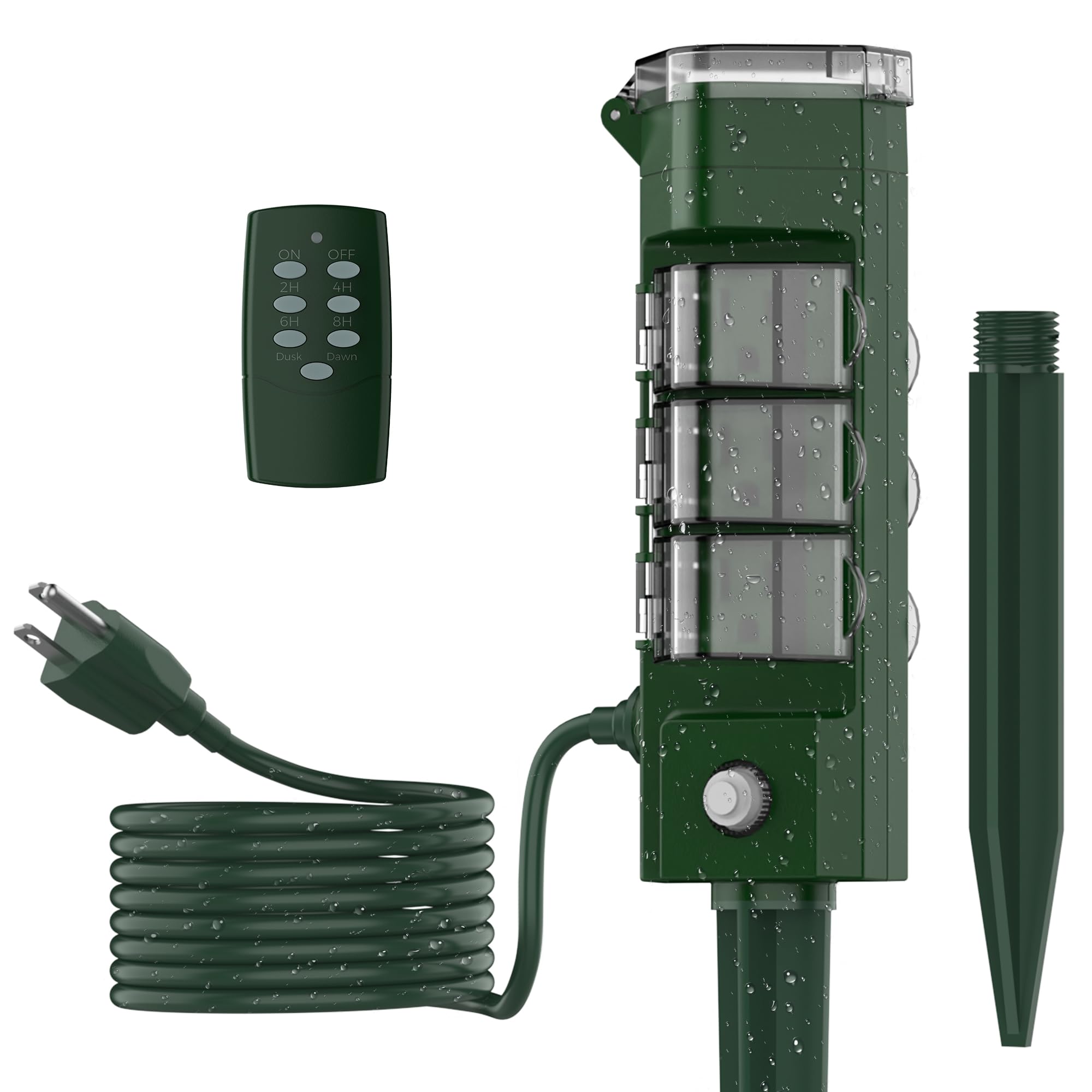 Photo 1 of TESSAN Outdoor Power Stake Light Timer Waterproof, Wireless Remote Control, Yard Stake Countdown Timer?2, 4, 6, 8 Hour?, 6 Outlets, Dusk to Dawn for Lights and Garden Courtyard Decoration