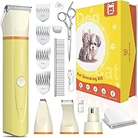 Dog Cat Grooming Clippers Kit, All-in-One Low Noise Paw Trimmer Electric Puppy Clippers Rechargeable Cordless IPx7 Waterproof