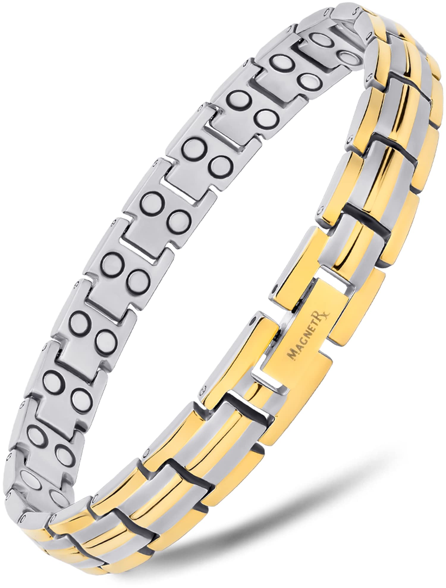 MagnetRX® Women's Ultra Strength Magnetic Bracelet - Effective Titanium Magnetic Bracelets for Women - Adjustable Bracelet Length with Sizing Tool for Perfect Fit (Silver & Gold)