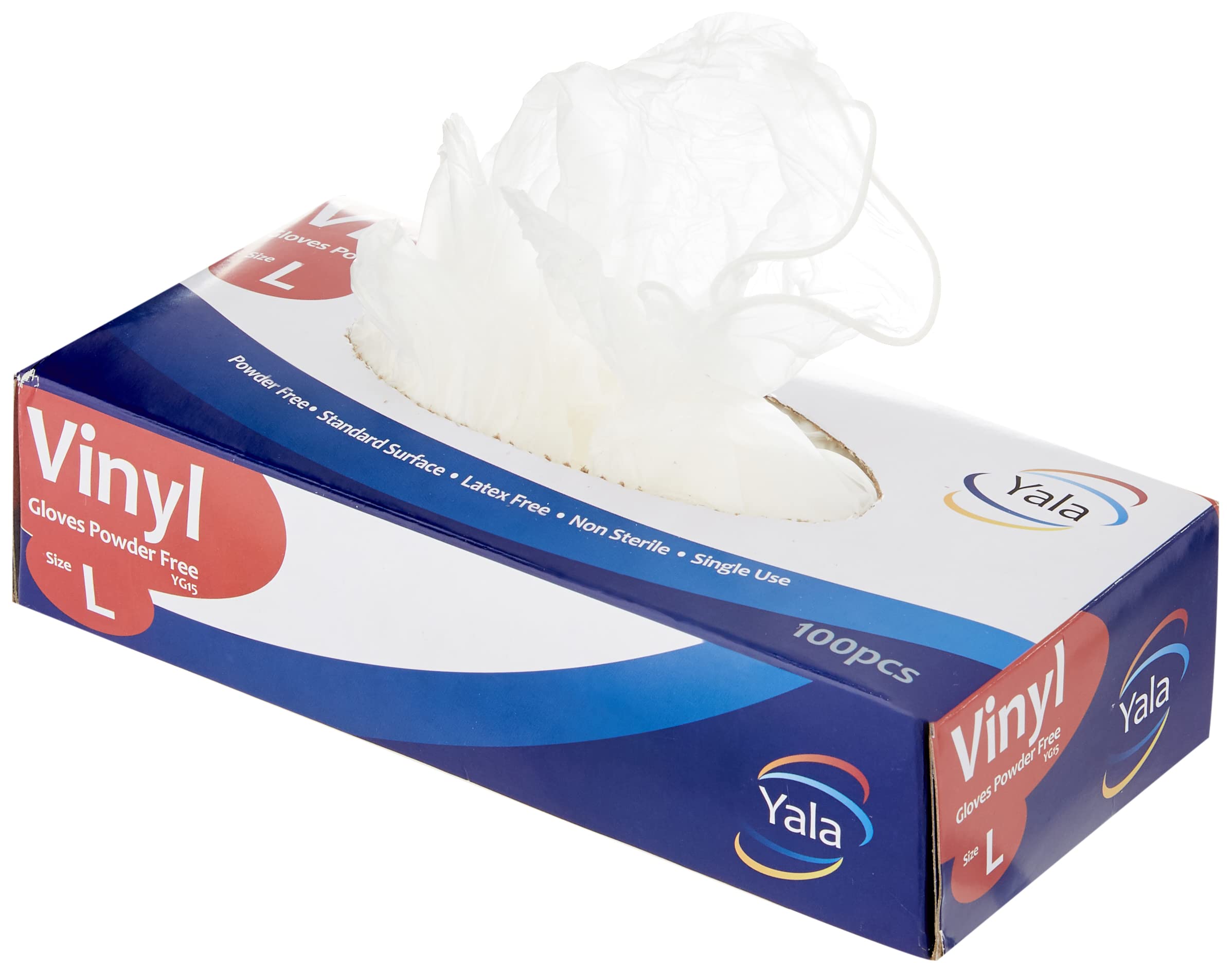 Yala GL6623 Vinyl Gloves, Powder Free, Large (Pack of 100)