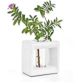ORGJ Ceramic Propagation Station - 2-in-1 Water Propagation Vase & Aroma Diffuser for Plants, Geometric Propagation Tubes with Plant Rooting Containers, Modern White Decor