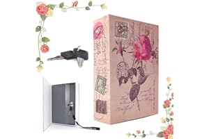 EIOUMAX 9.6 x 6.2 x 2.2 inches Beatiful Rose Inches Book Safe with Key Lock, Metal,safe for money