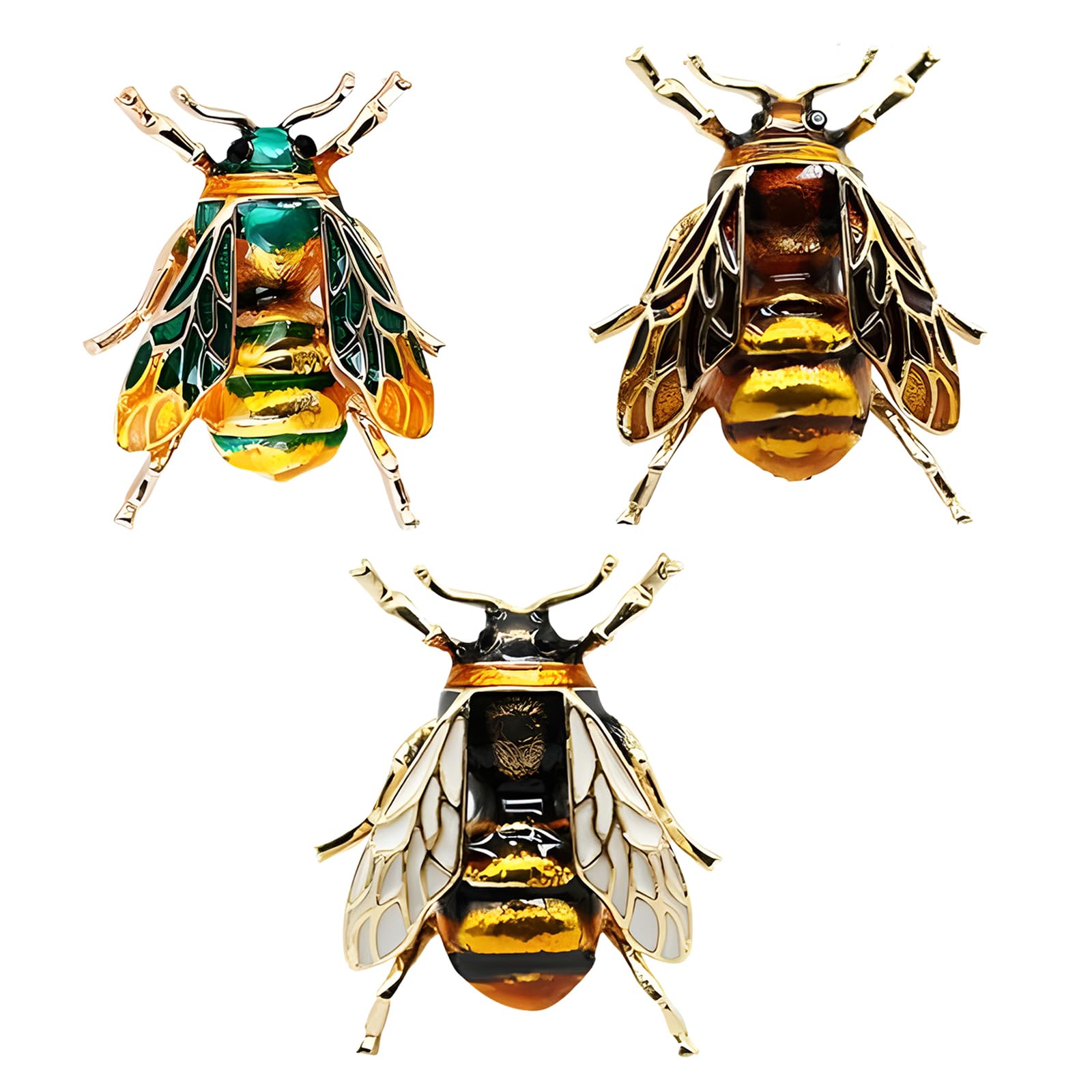 CAILI 3 Bee Brooch, Multi-color Delicate Brooch, Personalized Drop Enamel Craftsmanship,Perfect Decoration for Ladies and Men (yellow,white and green)