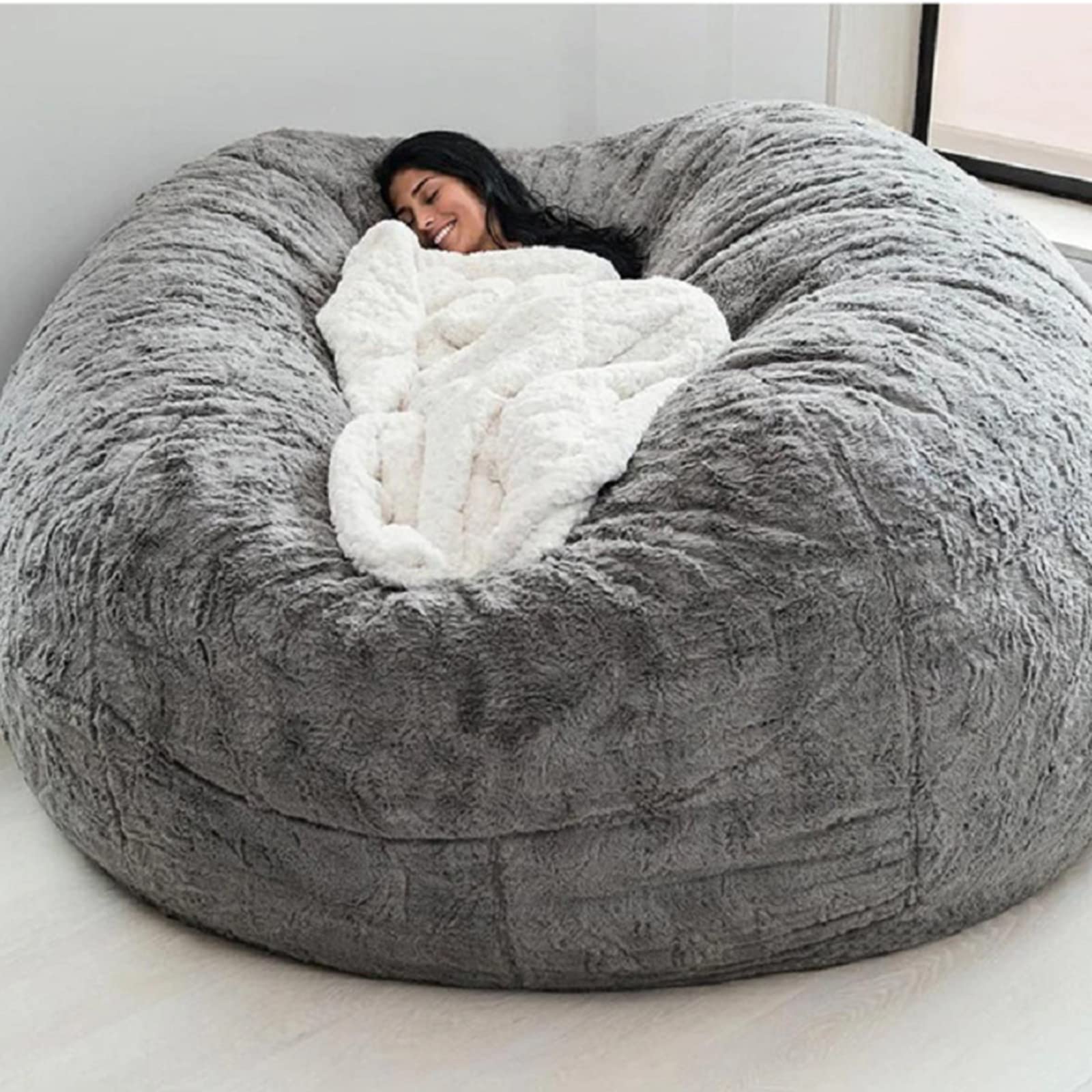 Topchances Multifunctional Bean Bag Chair Cover, Large Adult Children’s Living Room Furniture, Soft And Comfortable Bean Bag Cover, Can Relax And Sleep Easy To Clean (no Filling) (Light Grey, 6FT)