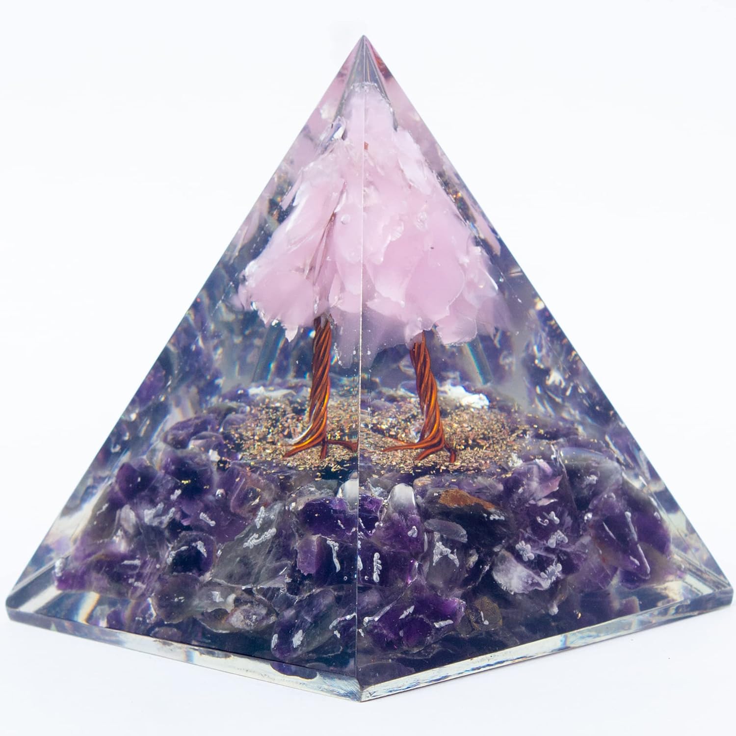 Mixed Media - Tree of Life Flower Orgonite Pyramid-Amethyst Healing Reiki Meditation Orgone Pyramid-Energy Generator E-energy Protection Home Decor (Pink Opal + Amethyst)