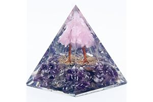 ZENFULSTONE Tree of Life Flower Orgonite Pyramid-Amethyst Healing Reiki Meditation Orgone Pyramid-Energy Generator E-energy Protection Home Decor (Pink Opal + Amethyst)