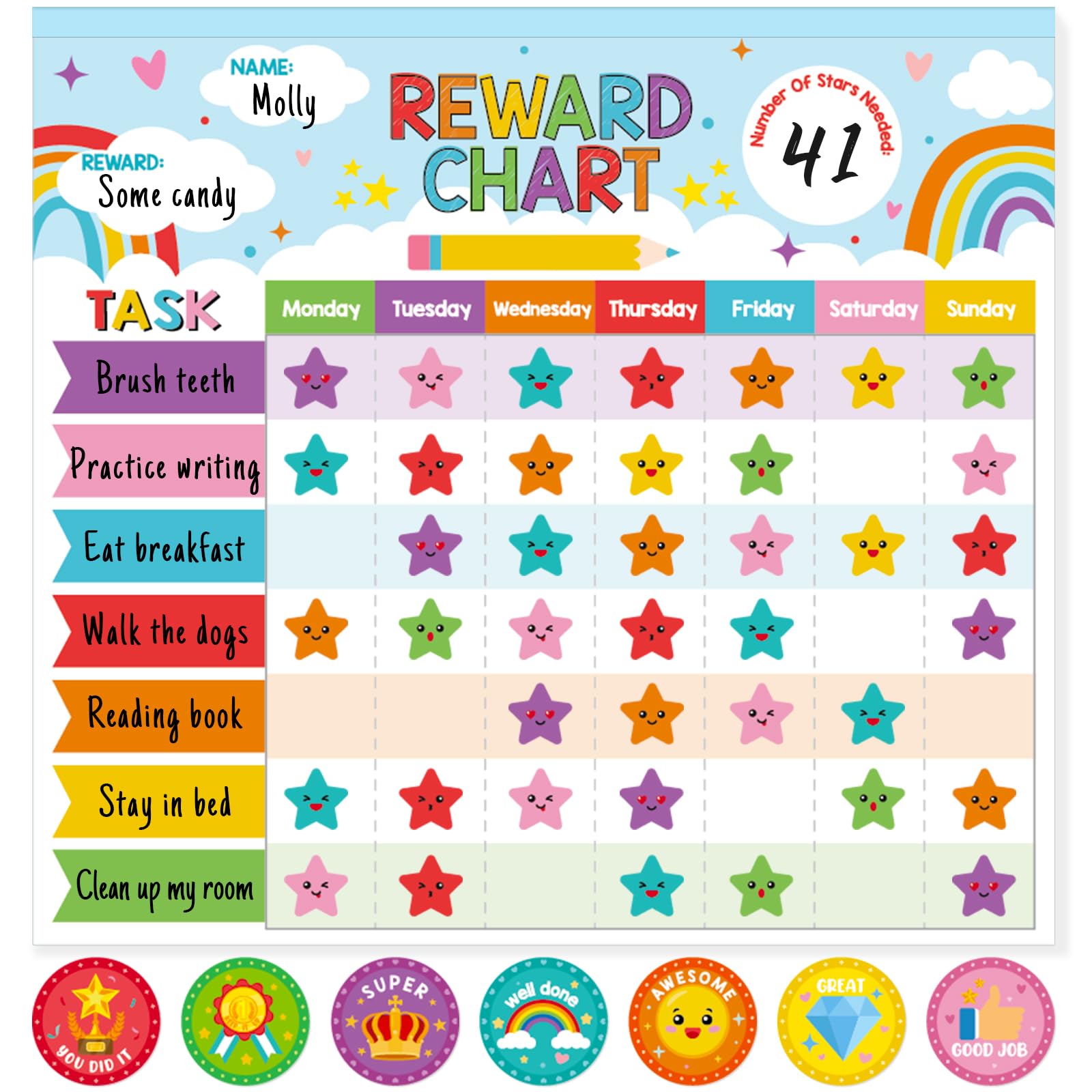 Photo 1 of Reward Chart for Kids,Magnetic Behavior Chore Chart for Kids at Home,26 Rainbow Blue Chore Charts,1960 Star Stickers,56 Reward Stickers,Incentive Chore Chart to Develop Responsibility and Good Habits