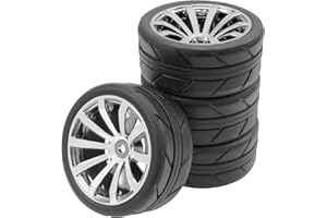 SHARE GOO ShareGoo OD 2.55" Rubber Tires w/Plastic Wheel Rims 12mm Hex Compatible with HSP Tamiya Kyosho Traxxas Sakura WLtoys 1/10 RC On Road Racing Touring Car (Silver)