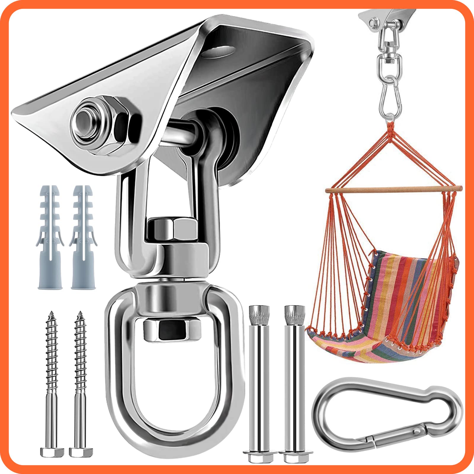 Heavy Ceiling Hook 360° Rotation Stainless Steel Hook Hammock Hanging Kit for Hammock, Hanging Chair, Boxing Bag, Swing, Air Yoga – Capacity 450 kg