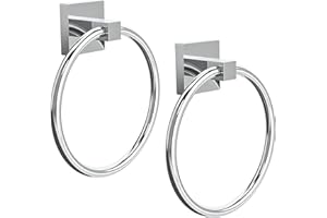 RUACQ Towel Ring for Bathroom 2pcs,Square Base Hand Towel Holder Hangers Wall Mount,Heavy Duty,Stainless Steel(Chrome)