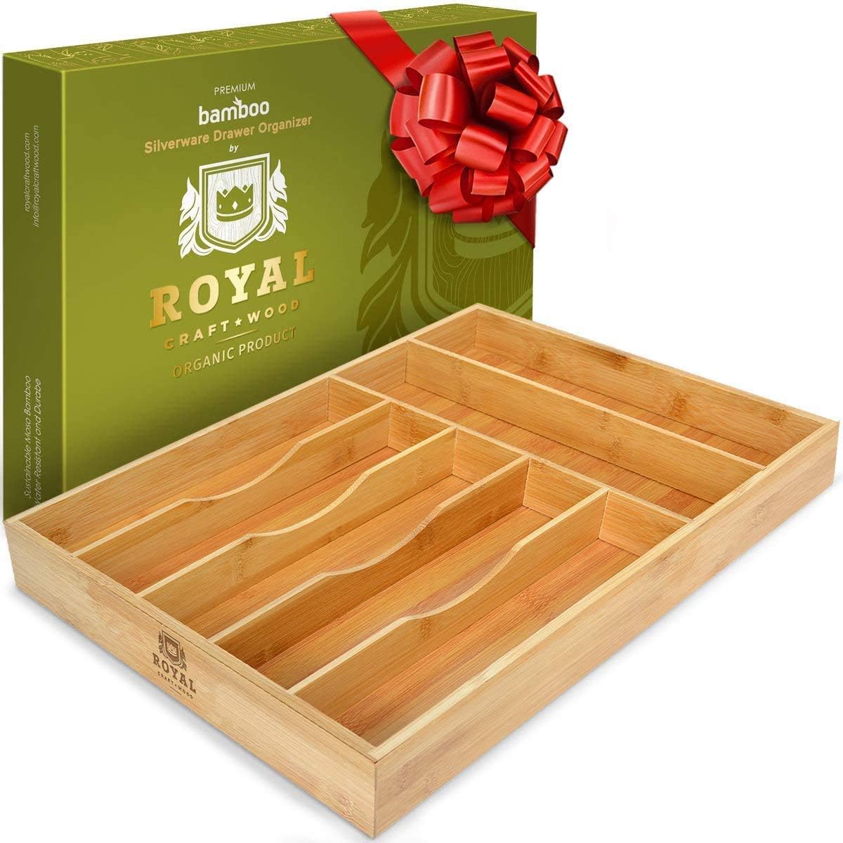 Bamboo Kitchen Drawer Organizer - Expandable Silverware Organizer/Utensil Holder and Cutlery Tray (Natural bamboo) -