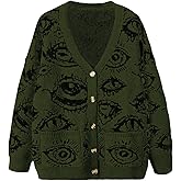 SHENHE Women's Plus Size Button Down Eye Print Goth Cardigan Grunge Punk Sweater Outerwear