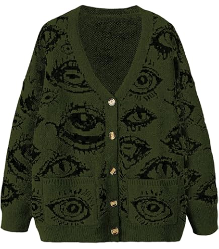 Womens Skull Graphic Cardigan Skeleton Sweater Goth Oversized